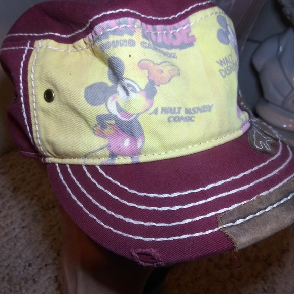 Walt Disney World Exclusive Distressed Burgundy/Yellow Mickey Mouse Trucker Hat - Picture 7 of 15
